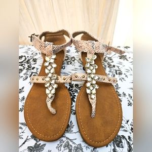 Snakeskin Pattern with Jewels Sandals- Woman's Size S (6/7)